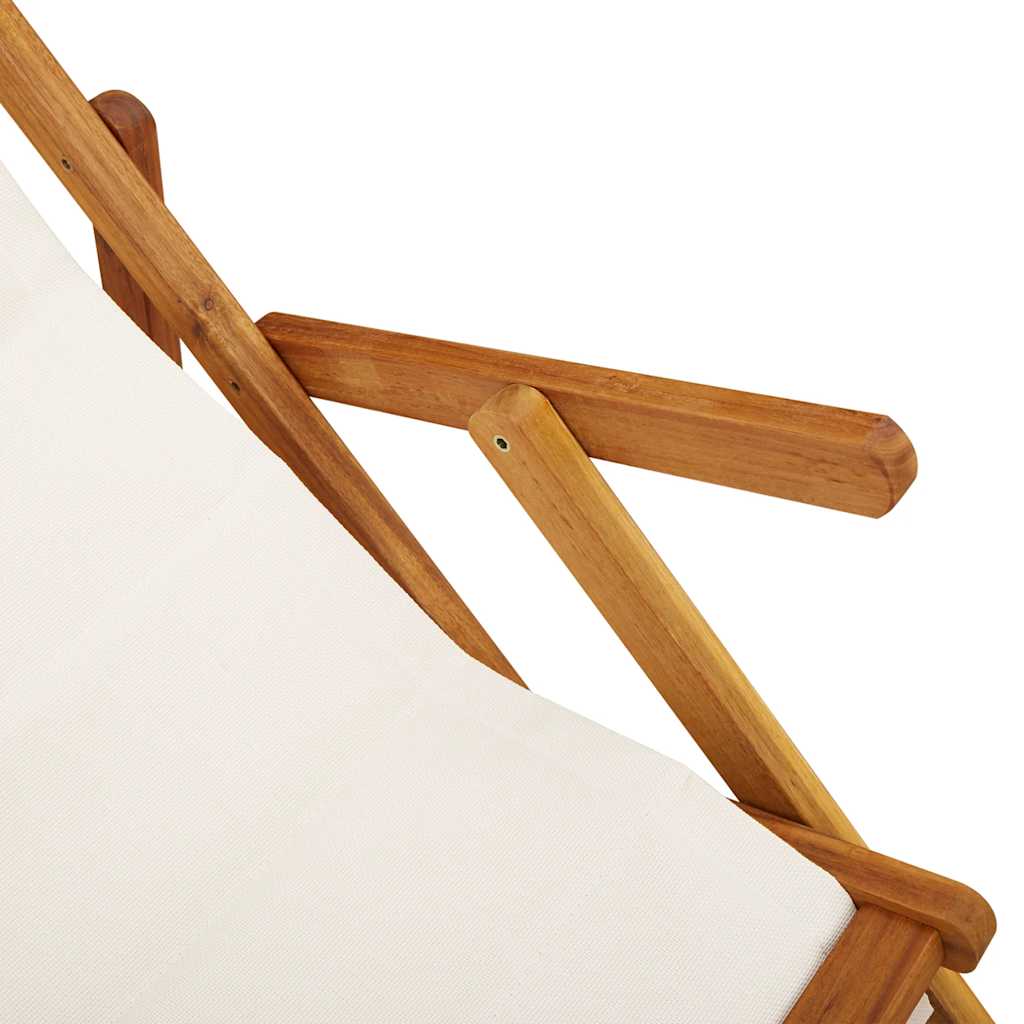 Folding Beach Chair With Armrests Acacia Wood & Textilene