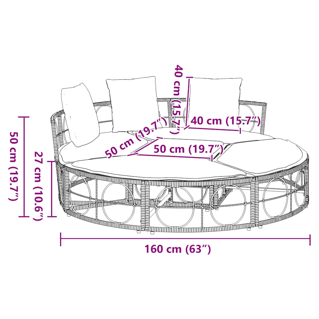 Outdoor Lounge Bed Without Canopy Poly Rattan