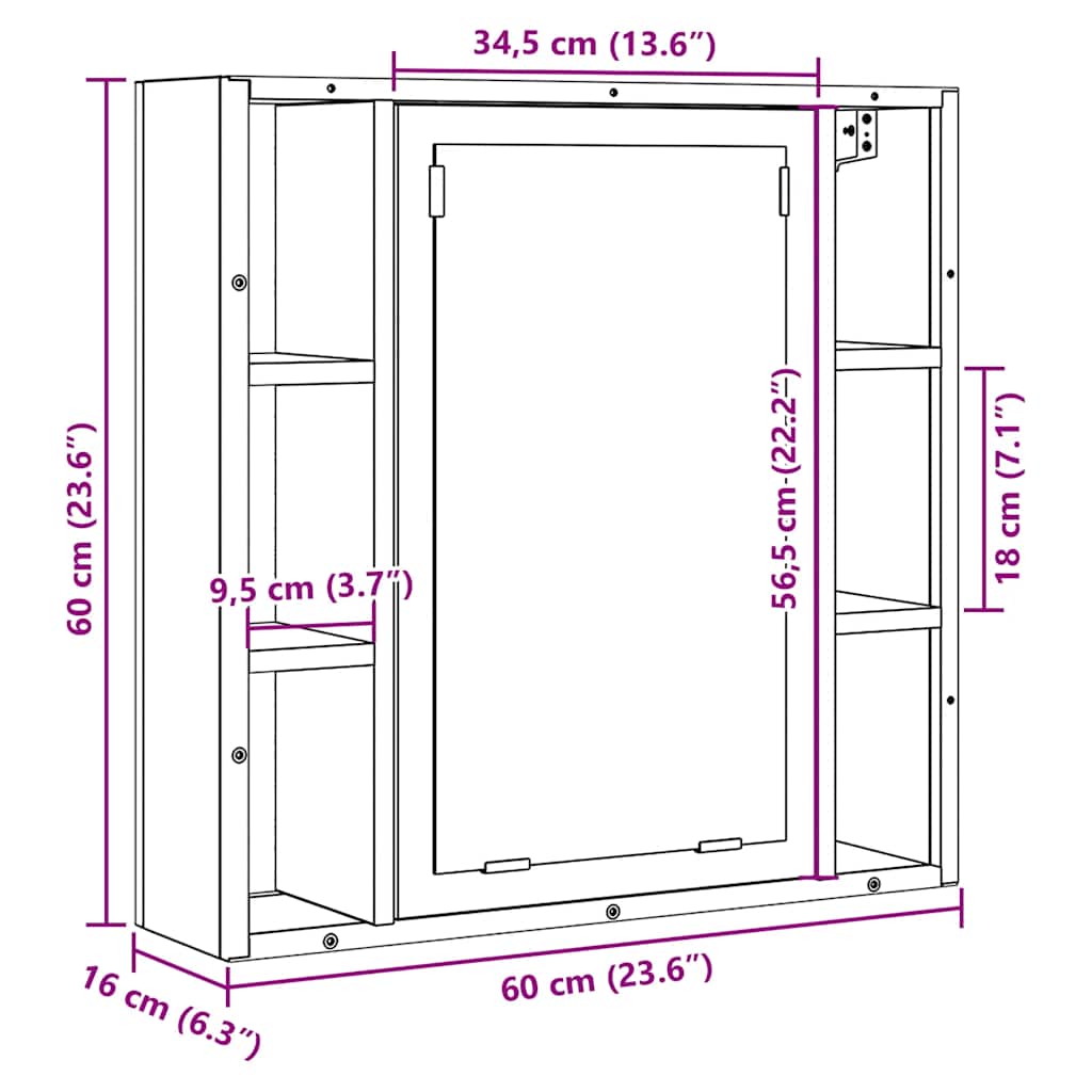 Bathroom Mirror Cabinet 60X16X60 Cm Engineered Wood