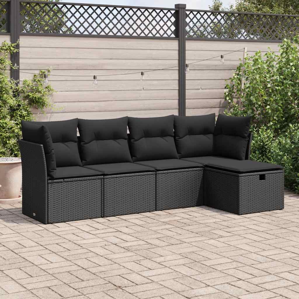 5 Piece Garden Sofa Set With Cushions Poly Rattan