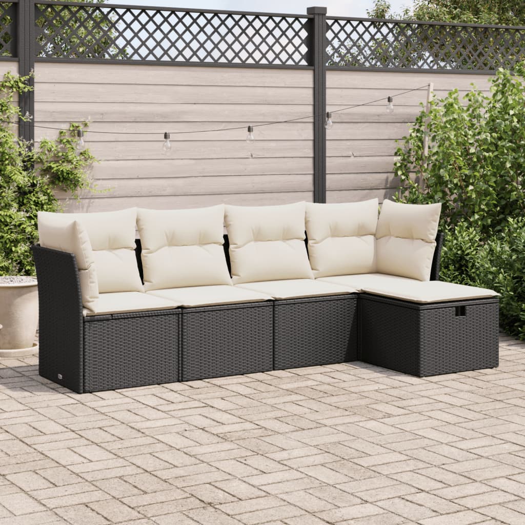 5 Piece Garden Sofa Set With Cushions Poly Rattan
