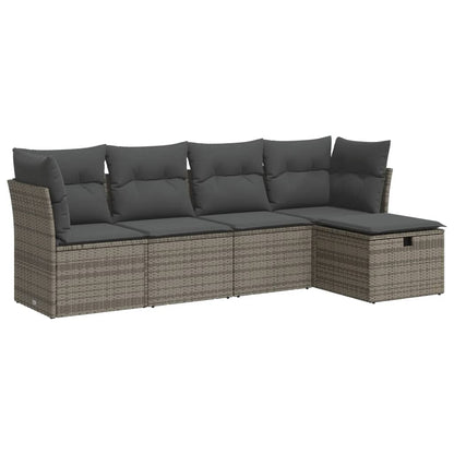5 Piece Garden Sofa Set With Cushions Poly Rattan