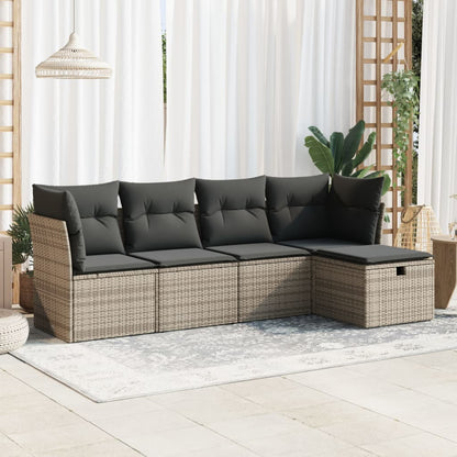 5 Piece Garden Sofa Set With Cushions Poly Rattan