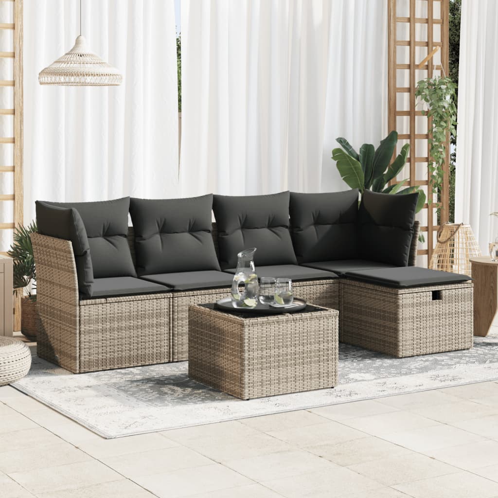 5 Piece Garden Sofa Set With Cushions Poly Rattan