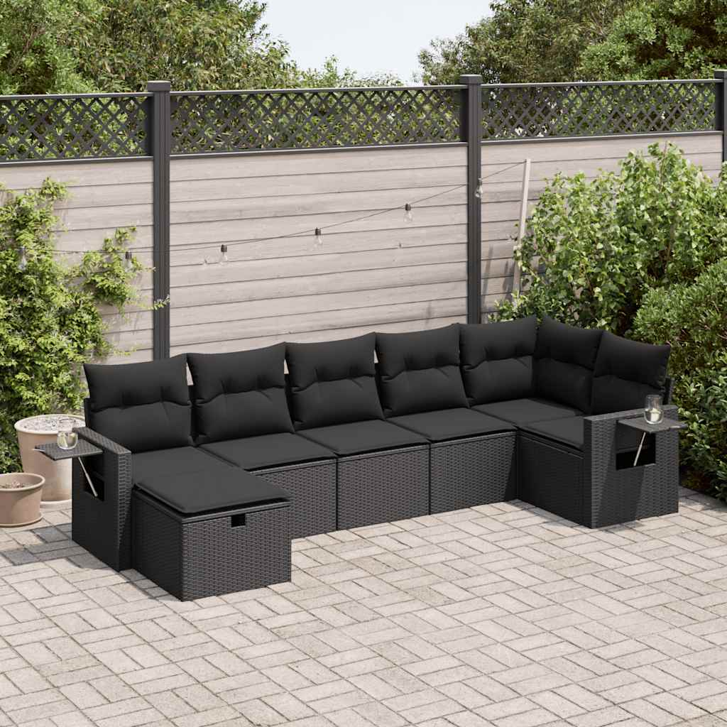 7 Piece Garden Sofa Set With Cushions Poly Rattan