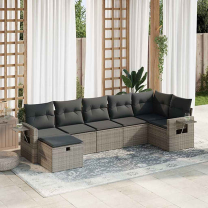 7 Piece Garden Sofa Set With Cushions Poly Rattan
