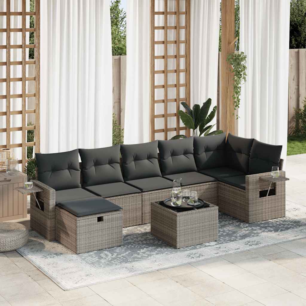7 Piece Garden Sofa Set With Cushions Poly Rattan