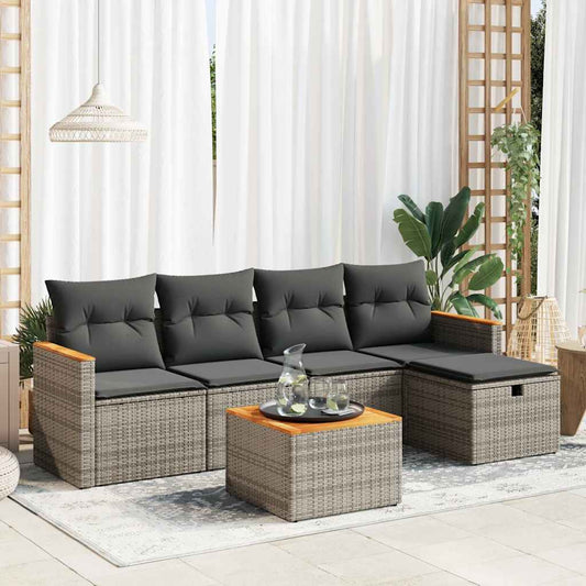 6 Piece Garden Sofa Set With Cushions Poly Rattan