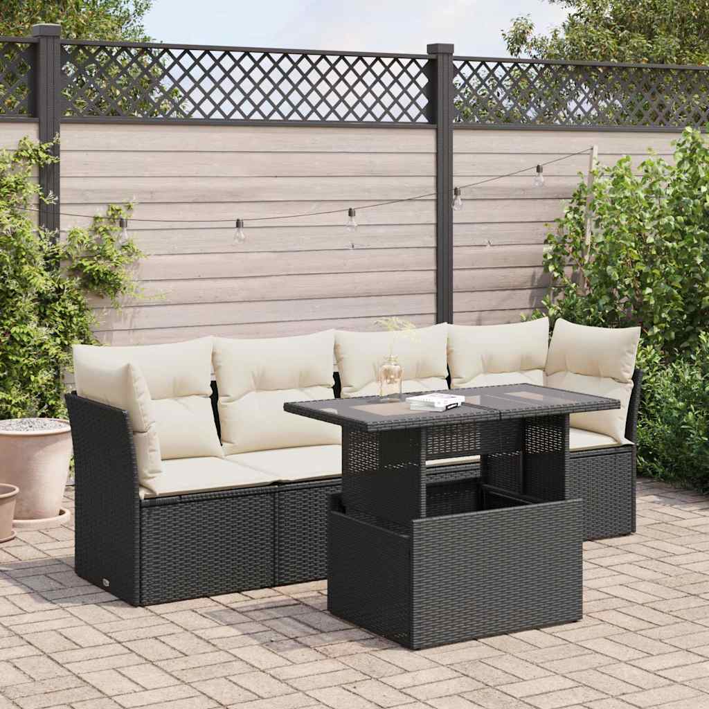 5 Piece Garden Sofa Set With Cushions Poly Rattan