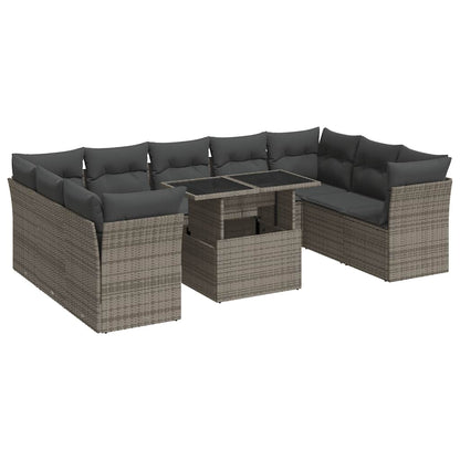 10 Piece Garden Sofa Set With Cushions Poly Rattan