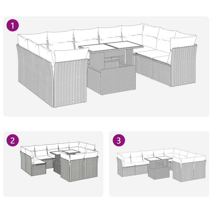 10 Piece Garden Sofa Set With Cushions Poly Rattan