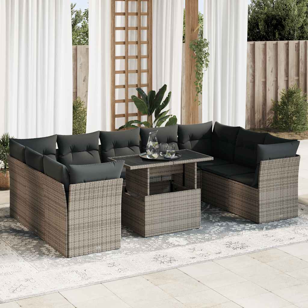 10 Piece Garden Sofa Set With Cushions Poly Rattan