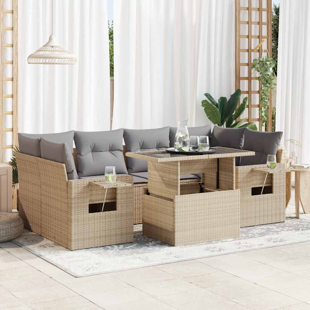 7 Piece Garden Sofa Set With Cushions Poly Rattan
