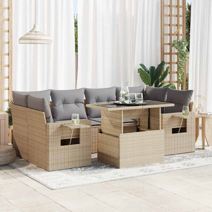 7 Piece Garden Sofa Set With Cushions Poly Rattan
