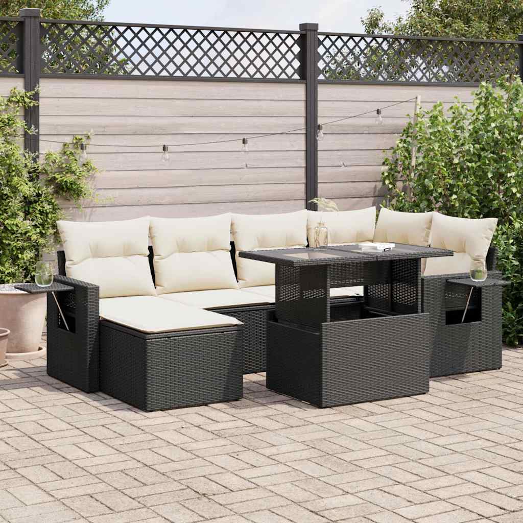 7 Piece Garden Sofa Set With Cushions Poly Rattan