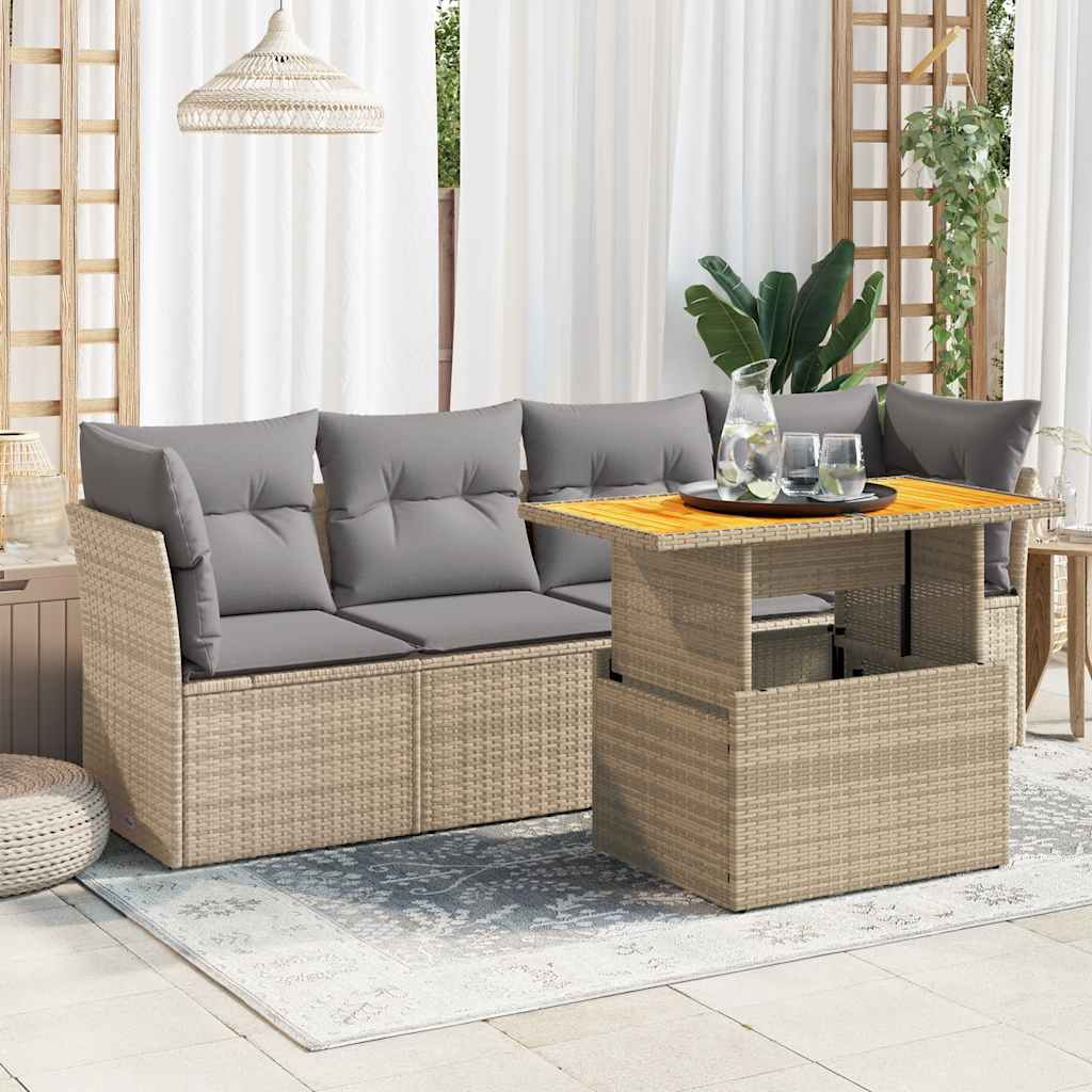 5 Piece Garden Sofa Set With Cushions Poly Rattan