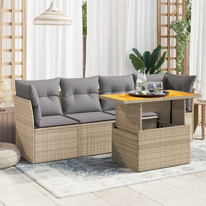 5 Piece Garden Sofa Set With Cushions Poly Rattan