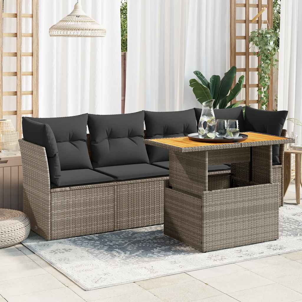 5 Piece Garden Sofa Set With Cushions Poly Rattan