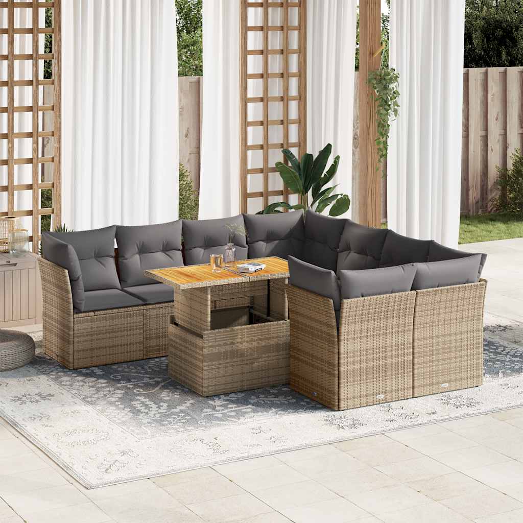 9 Piece Garden Sofa Set With Cushions Grey Poly Rattan
