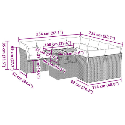 9 Piece Garden Sofa Set With Cushions Grey Poly Rattan