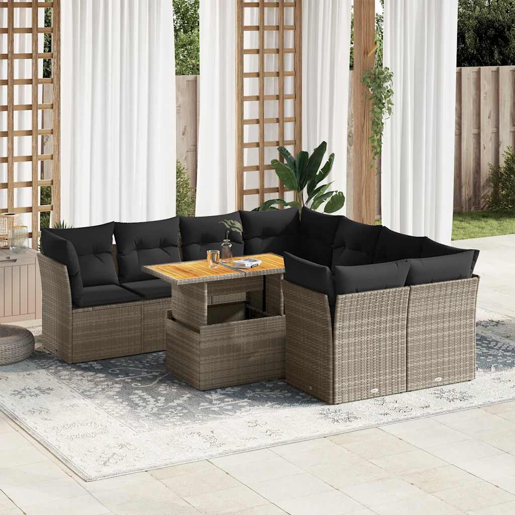 9 Piece Garden Sofa Set With Cushions Grey Poly Rattan