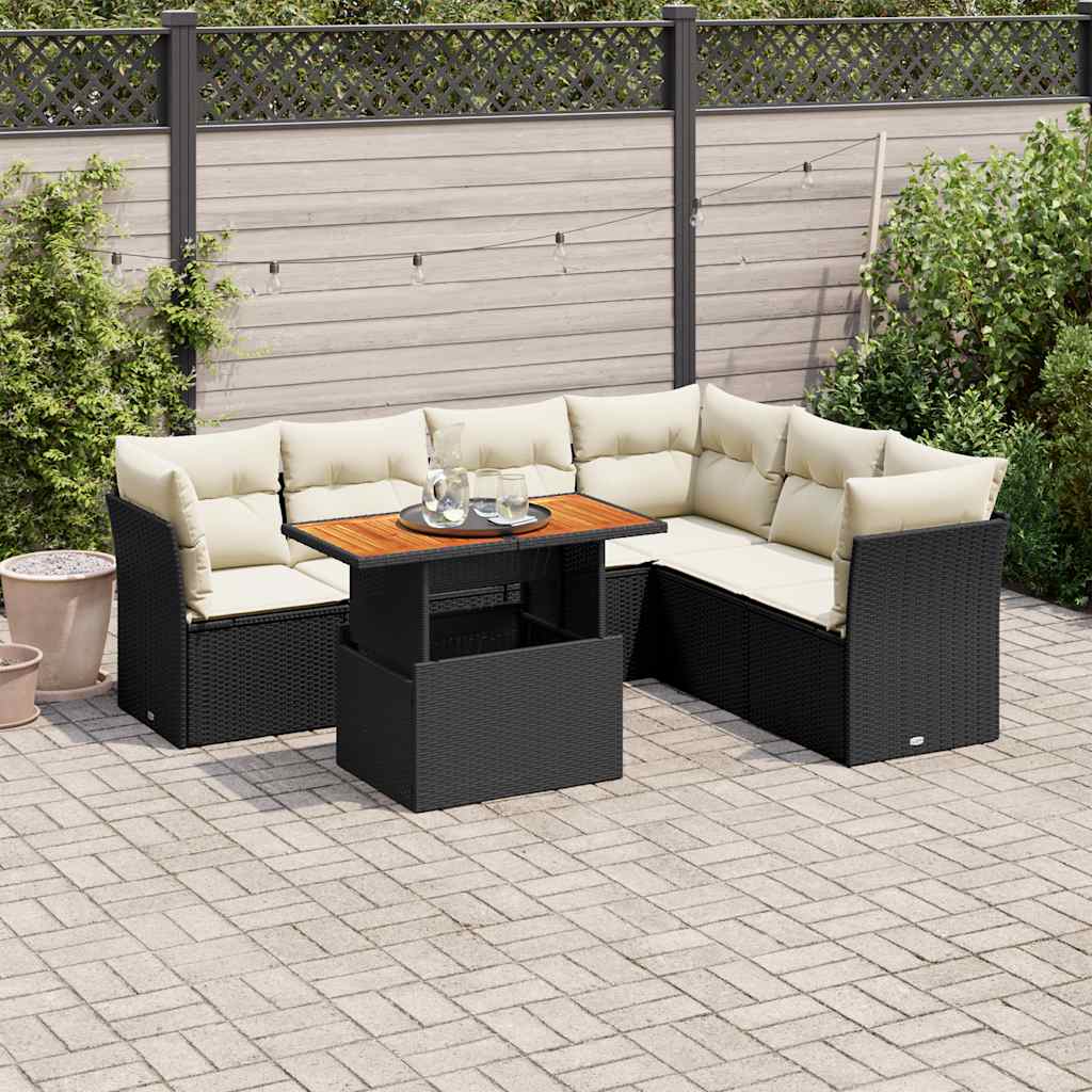7 Piece Garden Sofa Set With Cushions Grey Poly Rattan