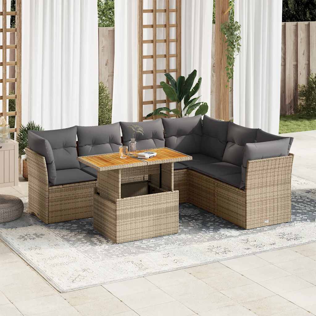 7 Piece Garden Sofa Set With Cushions Grey Poly Rattan