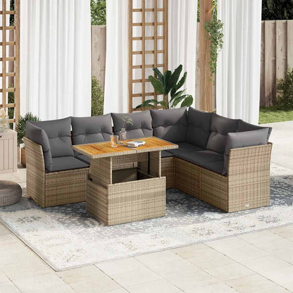 7 Piece Garden Sofa Set With Cushions Grey Poly Rattan