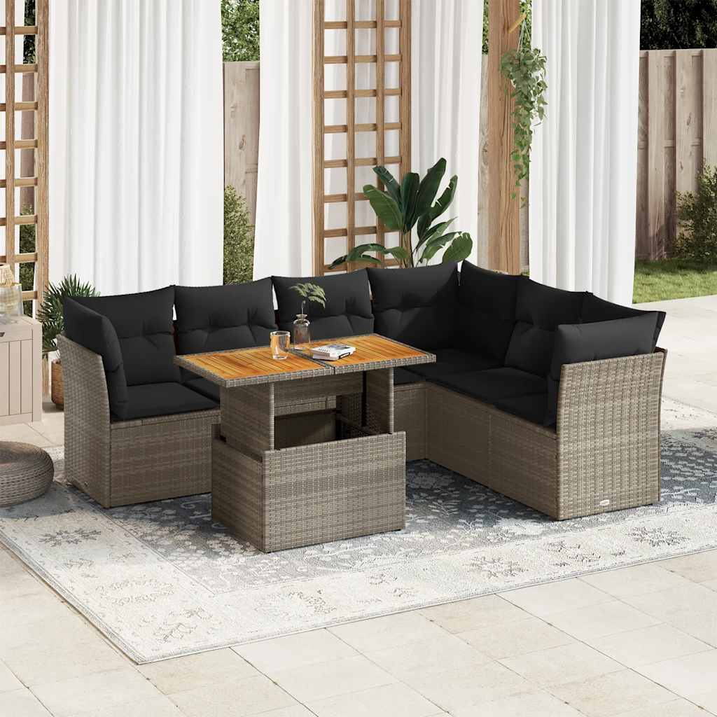 7 Piece Garden Sofa Set With Cushions Grey Poly Rattan