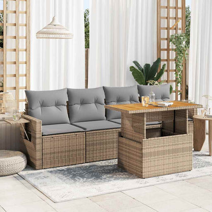 5 Piece Garden Sofa Set With Cushions Poly Rattan