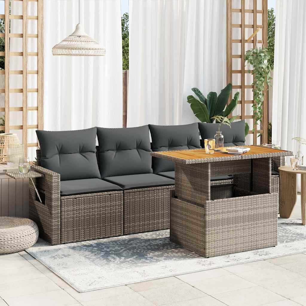 5 Piece Garden Sofa Set With Cushions Poly Rattan