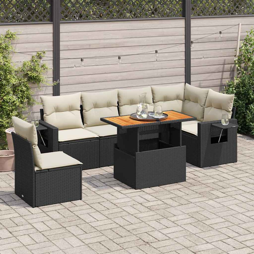 7 Piece Garden Sofa Set With Cushions Grey Poly Rattan