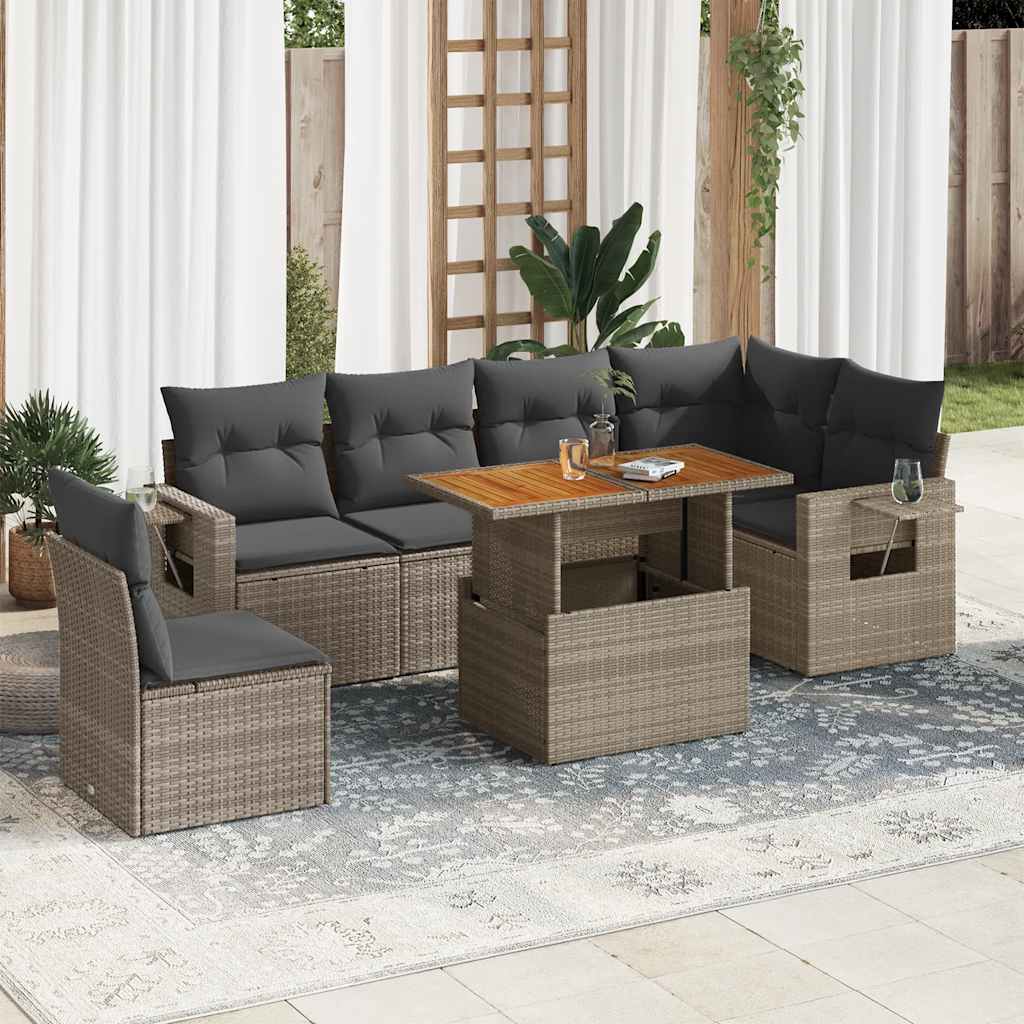 7 Piece Garden Sofa Set With Cushions Grey Poly Rattan