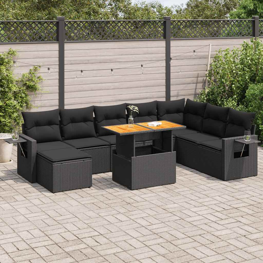9 Piece Garden Sofa Set With Cushions Poly Rattan
