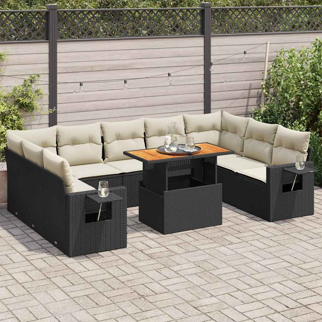 10 Piece Garden Sofa Set With Cushions Grey Poly Rattan