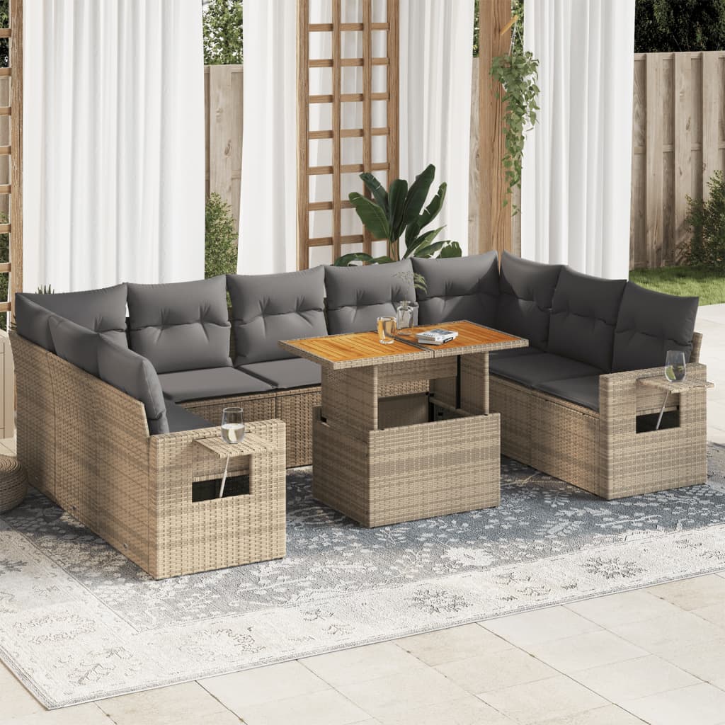 10 Piece Garden Sofa Set With Cushions Grey Poly Rattan