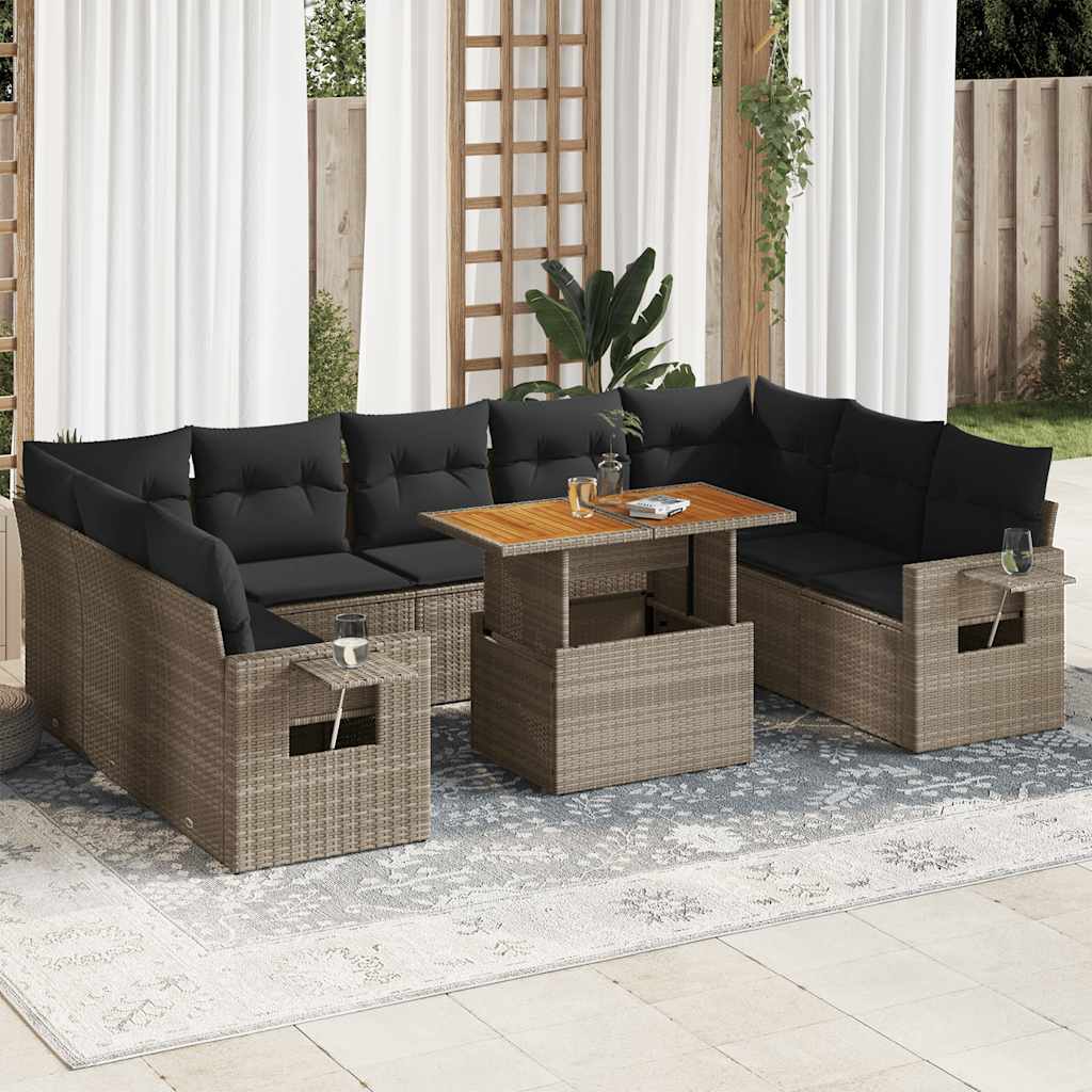 10 Piece Garden Sofa Set With Cushions Grey Poly Rattan