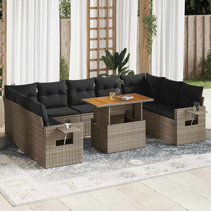 10 Piece Garden Sofa Set With Cushions Grey Poly Rattan