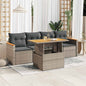 5 Piece Garden Sofa Set With Cushions Poly Rattan Acacia