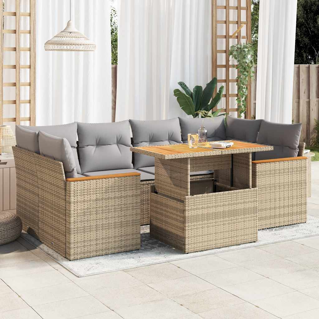 6 Piece Garden Sofa Set With Cushions Poly Rattan Acacia