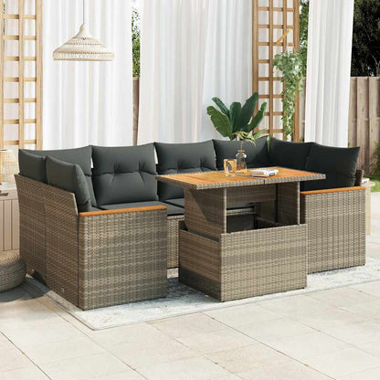 6 Piece Garden Sofa Set With Cushions Poly Rattan Acacia