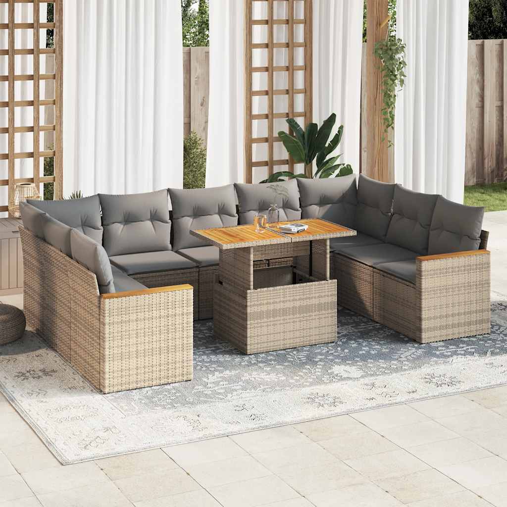 10 Piece Garden Sofa Set With Cushions Poly Rattan