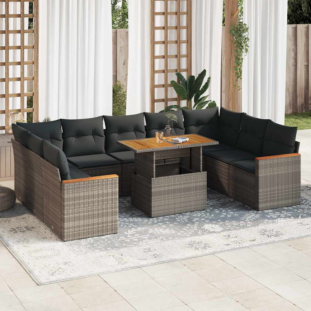 10 Piece Garden Sofa Set With Cushions Poly Rattan