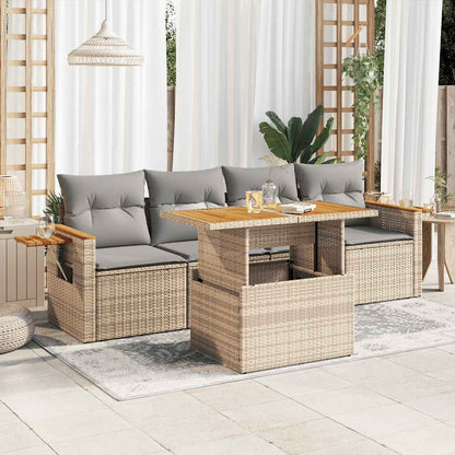 5 Piece Garden Sofa Set With Cushions Poly Rattan Acacia