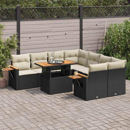 9 Piece Garden Sofa Set With Cushions Poly Rattan Acacia