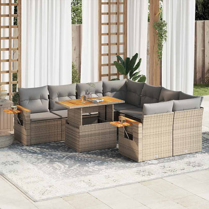 9 Piece Garden Sofa Set With Cushions Poly Rattan Acacia