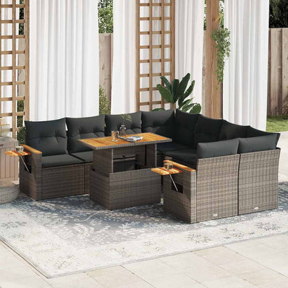 9 Piece Garden Sofa Set With Cushions Poly Rattan Acacia