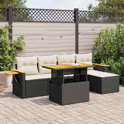 6 Piece Garden Sofa Set With Cushions Black Poly Rattan Acacia