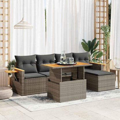6 Piece Garden Sofa Set With Cushions Black Poly Rattan Acacia