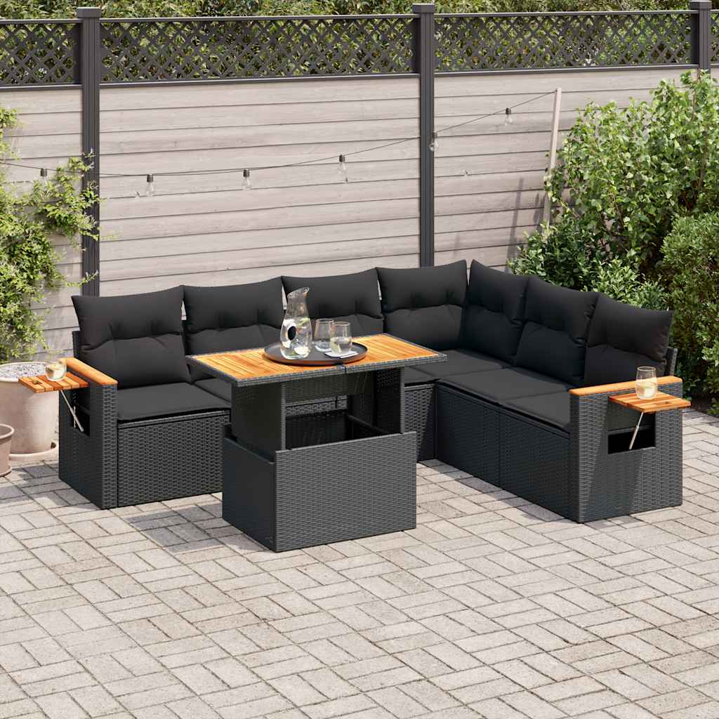 6 Piece Garden Sofa Set With Cushions Black Poly Rattan Acacia